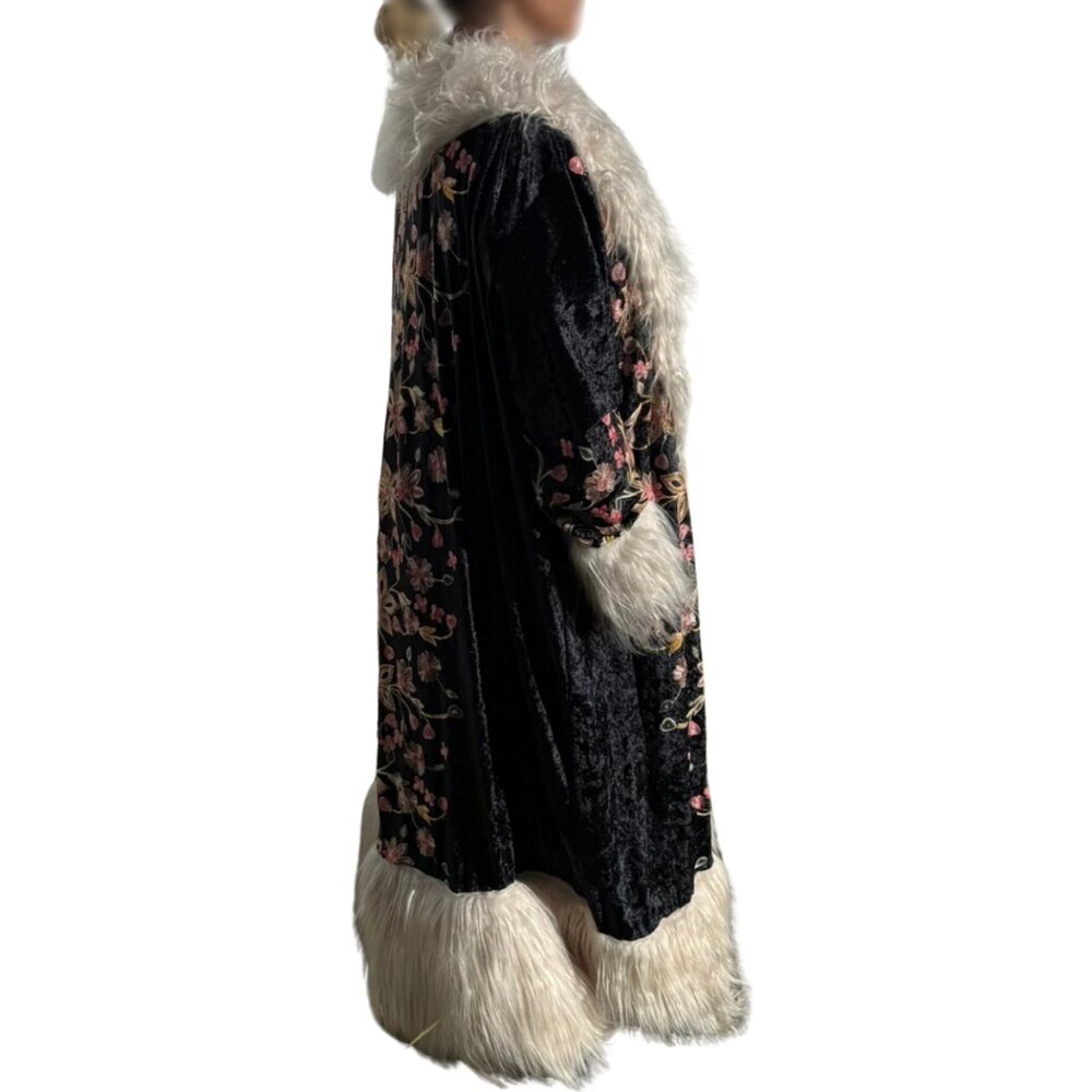 NEW Jennafer Grace Penny Lane Deluxe Velvet Embroidered Faux Fur Boho Coat XL - Picture 3 of 12